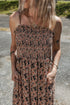 Botanical Print Shirred Bodice Tiered Flowy A-Line Maxi Dress